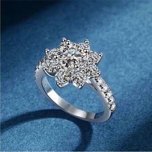 GRA Certified 1.00ct Center Moissanite Sunburst Flower Halo Ring Size 4